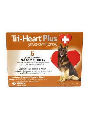 Tri Heart Plus for Dogs 51-100 lbs, 6 Doses (Brown)