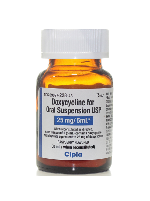 Image of Doxycycline Oral Suspension Raspberry Flavor 25mg/5ml    60 ml Bottle
