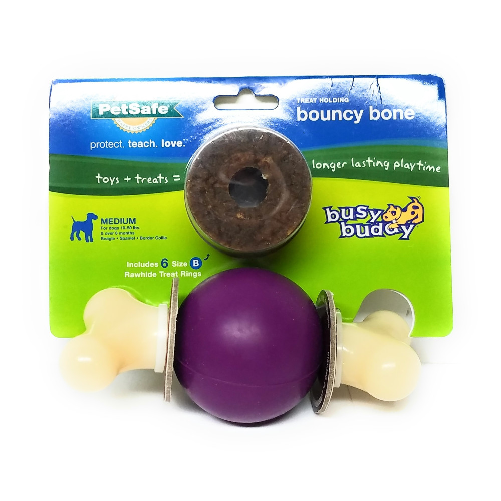 Treat Holding Dog Chew Toy Dog Chew Toy for Strong Chewers PetSafe Busy Buddy Bouncy Bone Dog Chew Toy Refillable Treats Medium 