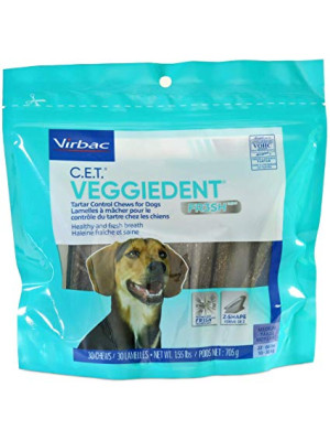 C.E.T. VEGGIEDENT FR3SH Tartar Control Chews for Medium Dogs 20-60 lbs 30 ct
